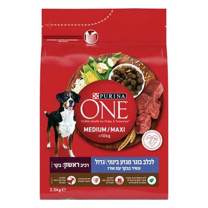 12381918_7613036120395_פורינה ONE מזון יבש ומלא לכלבים בוגרים מגזע בינוני גדול עשיר בבקר