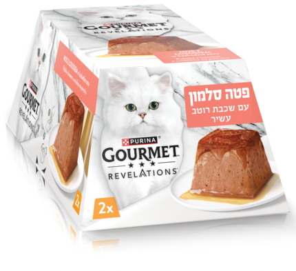 13883071_7613287070722_גורמה REVELATIONS מזון לח ומלא לחתולים בוגרים פירמידת פטה סלמון עם רוטב עשיר