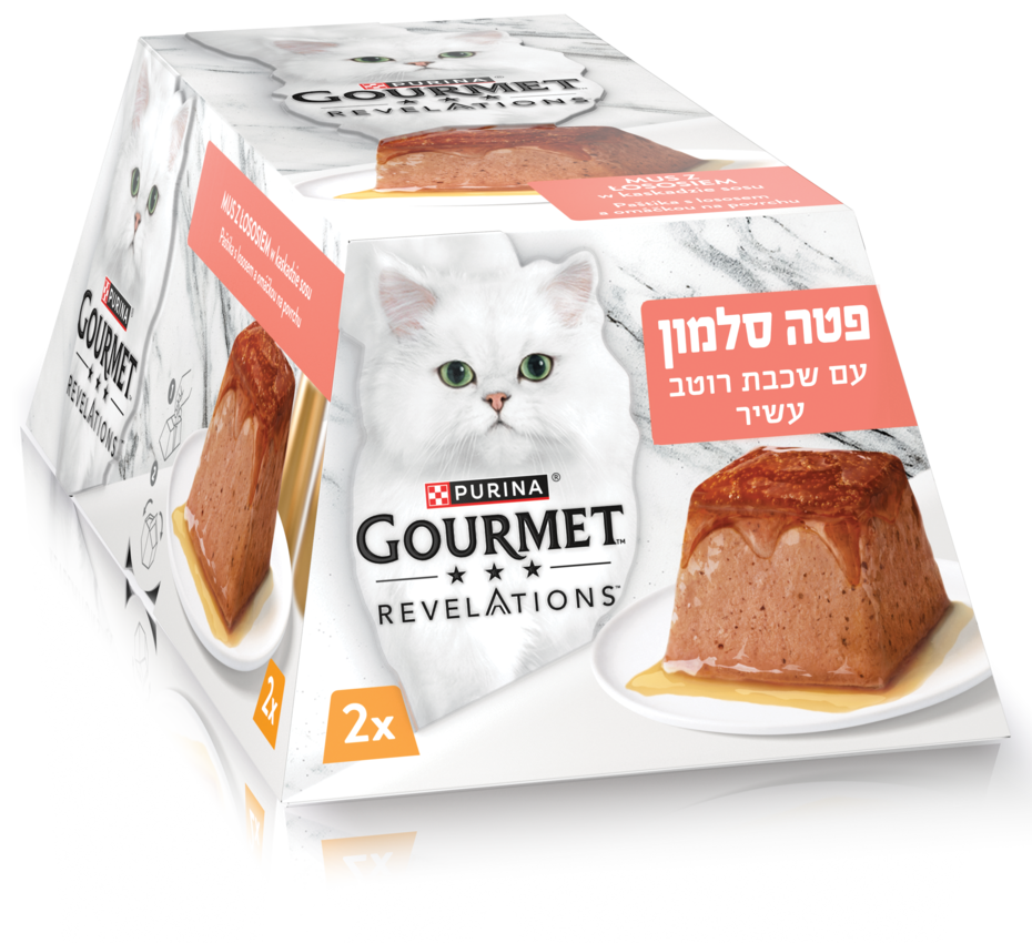 13883071_7613287070722_גורמה REVELATIONS מזון לח ומלא לחתולים בוגרים פירמידת פטה סלמון עם רוטב עשיר