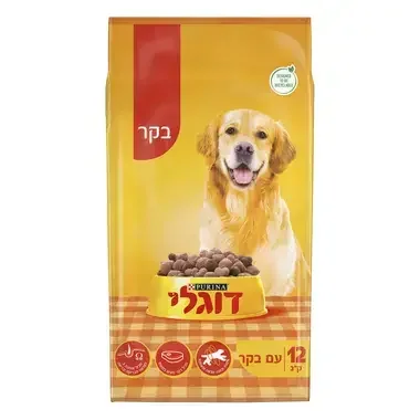 07613036105651_12368675_דוגלי מזון יבש ומלא לכלב בוגר בקר 12 קילו