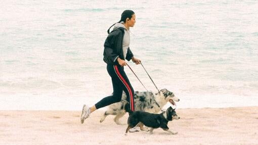 Girl running with dogs